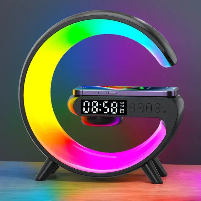 Multifunctional Wireless Lamp + Charger Stand With Speaker + Clock