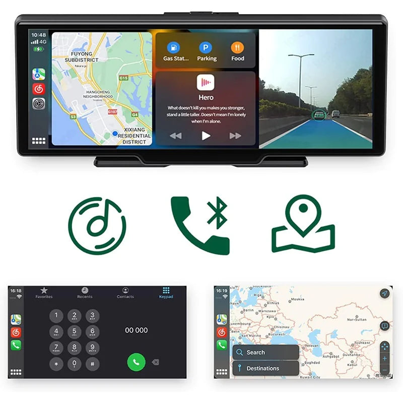 10.26 inch dashcam dual camera touch screen,Carplay, and GPS navigation