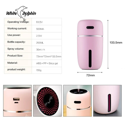 White Dolphin Mini USB Humidifier & Aroma Diffuser for Car