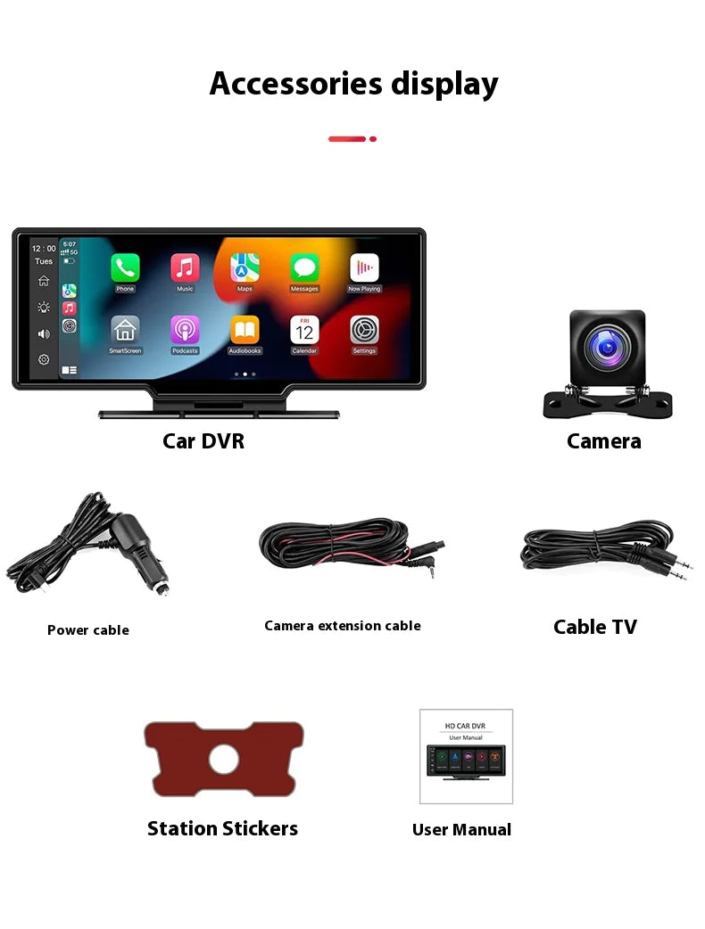 10.26 inch dashcam dual camera touch screen,Carplay, and GPS navigation