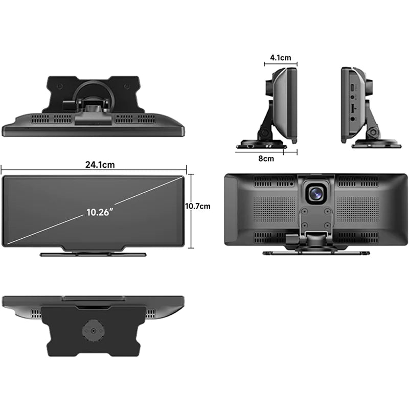 10.26 inch dashcam dual camera touch screen,Carplay, and GPS navigation