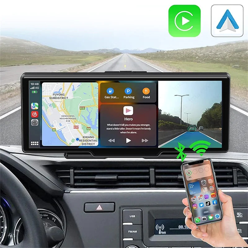 10.26 inch dashcam dual camera touch screen,Carplay, and GPS navigation