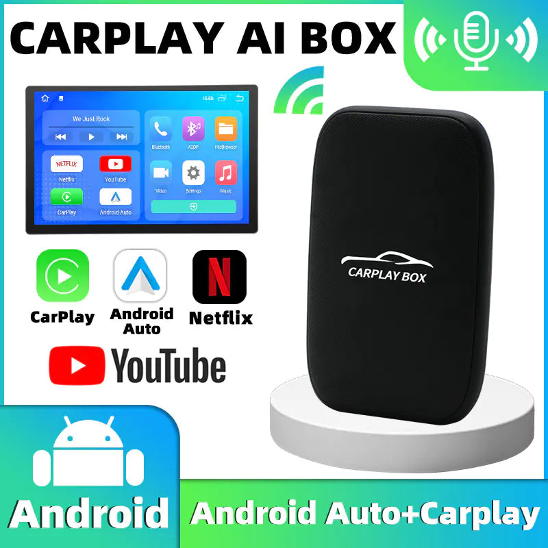 Wireless Car Play AI Box - 3 in 1 Carplay to Android Auto [Built in Youtube & Netflix]  Important Note: Your vehicle must already have built-in CarPlay functionality for this device to work.